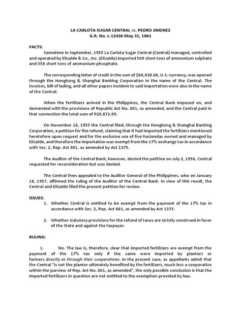 la carlota scandal|La Carlota Sugar Central Vs Jimenez (Digest) .